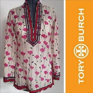 Tory Burch floral top tunic EUC neru collar 4